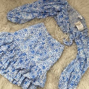 hazel boutique blue and white skirt set
